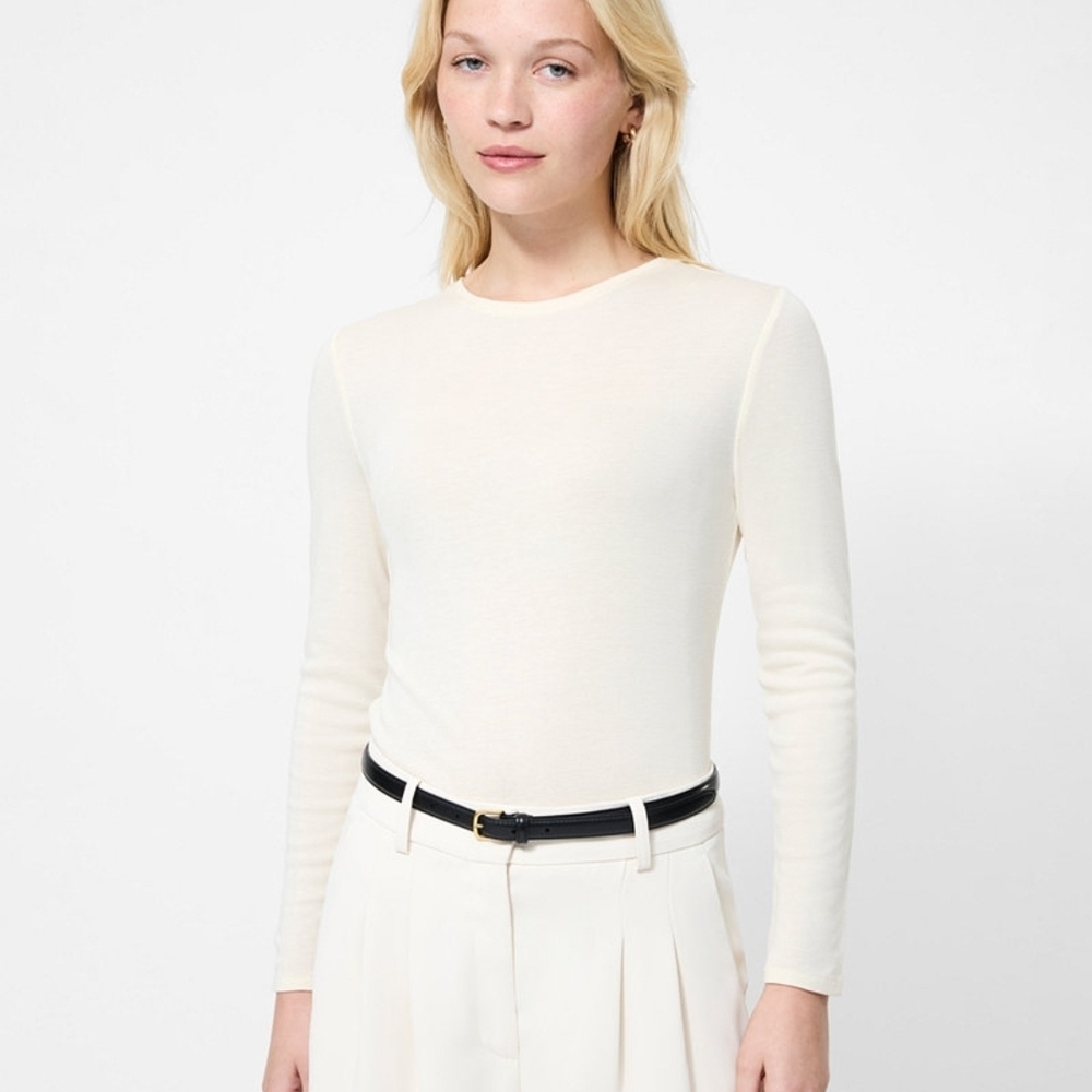 French Connection Knit Long Sleeve Top Size 4-5 Porcelain Cream Minimal Cotton